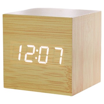 ANTIAN LED迷你創意聲控木紋方形時鐘  卡其色