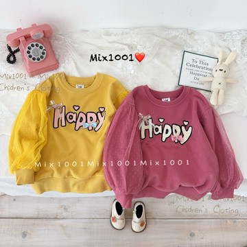 🌈✨mix1001超值款HAPPY甜心女孩兒上衣✨兒童點點透紗上衣 5-11