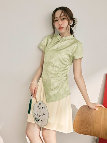 新中式收腰短袖旗袍洋裝