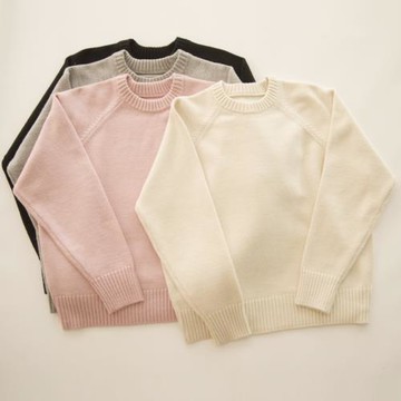 櫻戀  秋冬韓范兒基礎款純色百搭羊毛柔軟插肩袖套頭圓領針織衫