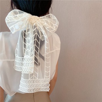 森系純色蕾絲領巾女超仙氣質百搭多功能發帶刺繡絲巾綁包包小發帶