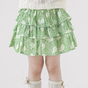 TONGMO - 純棉三層蛋糕短裙-田園風兔子-綠色
