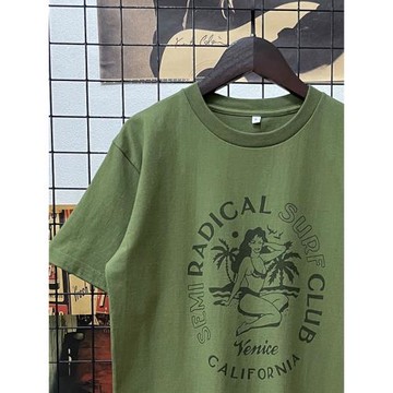 牛油果綠 vintage美式復古小領口純棉顯白瘦短袖T恤 情侶裝夏裝女