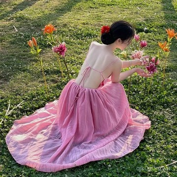🔥免運🔥海島服飾  海邊度假風連衣裙女夏季設計感露背綁帶a字長裙法式氣質吊帶裙子 PGZO