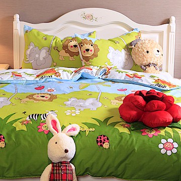 【Great Living格蕾寢飾】義大利Fancy Belle 歡樂大草原 加大純棉床包枕套組