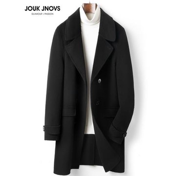 輕奢100%澳毛雙面羊毛大衣男裝雙排扣中長款休閑外套秋冬時尚風衣