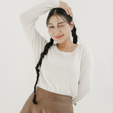 【PolyLulu】 日常基礎抹茶牛奶圓領坑條長袖上衣 中大尺碼上衣