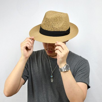 藤編帽 黑緞帶防曬海邊草帽【NHB21】