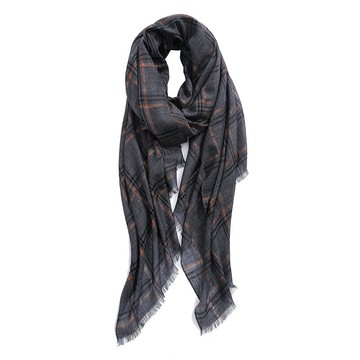 羊毛披肩長圍巾-金絲灰底格紋薄款女配件73wq31【獨家進口】【米蘭精品】