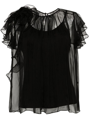 NISSA - floral-appliqué silk blouse - women - Viscose/Silk - 44 - Black