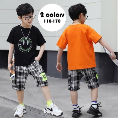 子供服セットアップ キッズ 男の子 夏 2点セット 上下セット 半袖 プリント Tシャツ チェック柄 五分丈パンツ ジュニア カジュアル 可愛い おしゃれ 普段 通学着 通販 Lineポイント最大get Lineショッピング