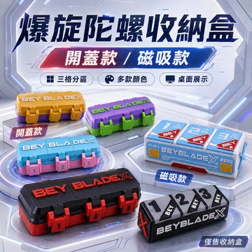 爆旋陀螺收納盒 三格分格整理 磁吸獨立翻蓋 卡扣式開合款可選 ABS塑膠盒體 桌面展示收藏 兒童玩家玩具配件收納