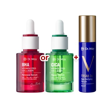 【Dr. May】美博士紅膠原色修煥膚精華(30ml)/積雪草保濕修護精華(30ml)_任選1+超V反重力3抗精華(30ml)小彈肽精華
