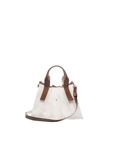 Pleated Canvas Water-resistant Tote [Ivory Dark Brick]