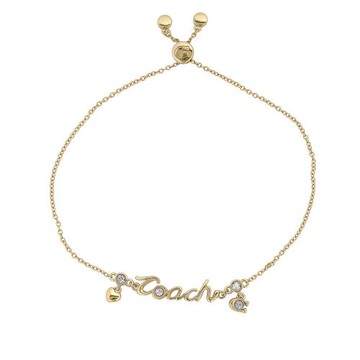 COACH Script 草寫標誌玻璃水鑽與愛心可調手鍊(金色)