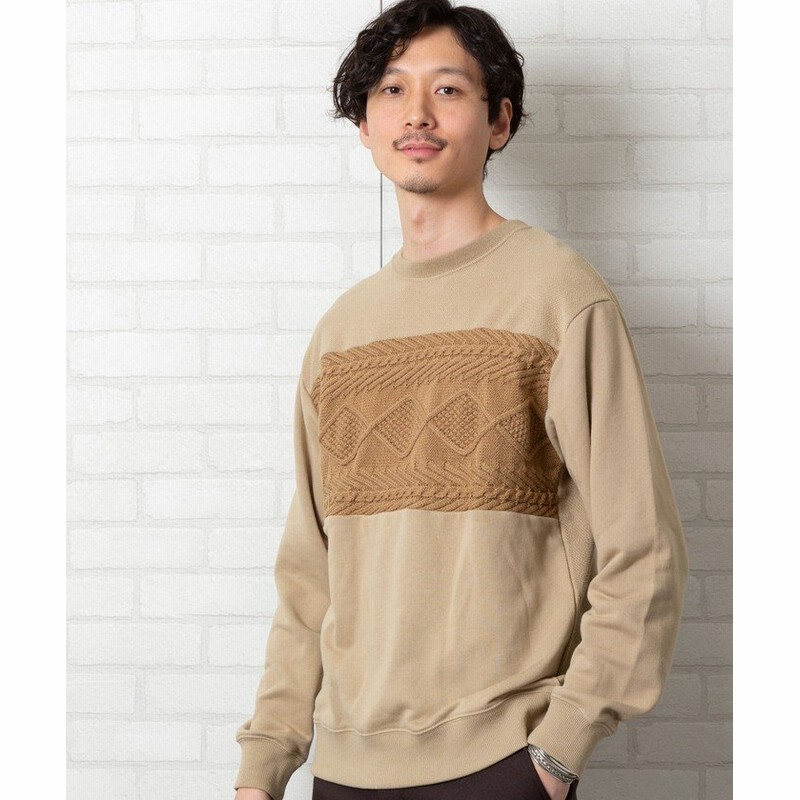 コーエン 裏毛ニット切り替えクルーネックスウェット トレーナー メンズ Beige S Coen 通販 Lineポイント最大get Lineショッピング