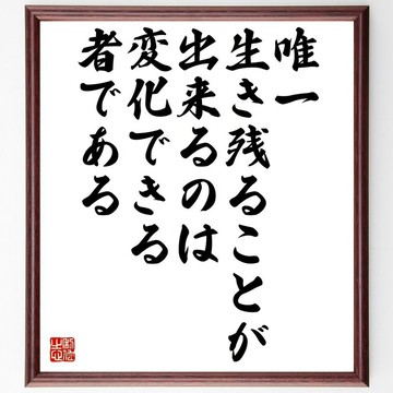 名言「唯一能生存下去的，是那些能夠適應變化的物種」手寫書法色紙木框/接單後毛筆親筆繪製 (Y0058)