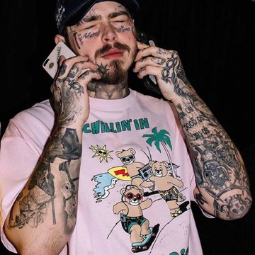 波茲·馬龍Post Malone同款小熊印花短袖t恤男女寬松純棉大碼半袖