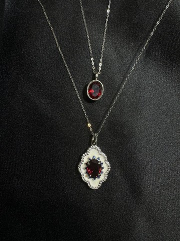 炙。s925 純銀 紅石榴 項鍊 海底輪 極簡 琺瑯 寶石 項鍊