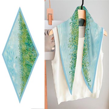 春秋絲巾圍巾披肩三角巾 女斜紋綢印花菱形巾領巾