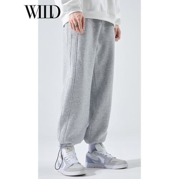 直筒休閑褲男時尚2025寬松運動灰色束腳松緊腰加絨秋冬新款闊腿褲