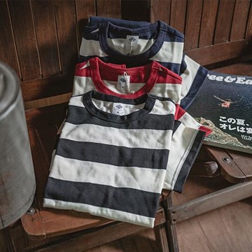 魔女宅急便同款重磅條紋T恤NON STOCK男女夏季復古橫條紋機車短袖