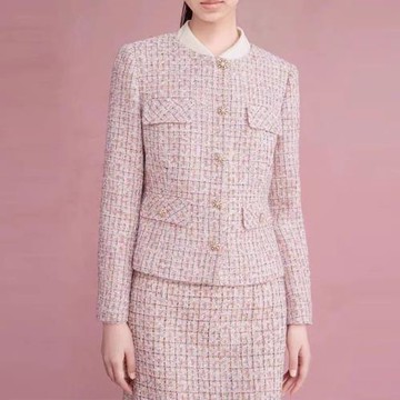 斷碼特價萊茵秋季新款單排扣格子圓領粗花呢小香風外套