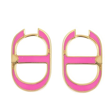 Christian Dior 30 Montaigne CD 烤漆標誌針式耳環.金/桃紅