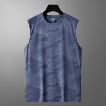 美式寬松背心男2025新款夏季無袖設計冰感透氣圓領迷彩冰絲t恤夏