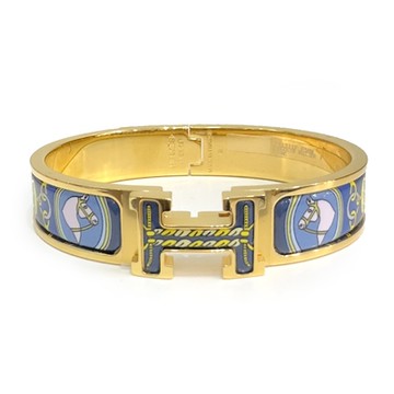 【Hermes 愛馬仕】 H703311F F5 經典Clic H LOGO琺瑯金色窄版手環(印花圖騰)
