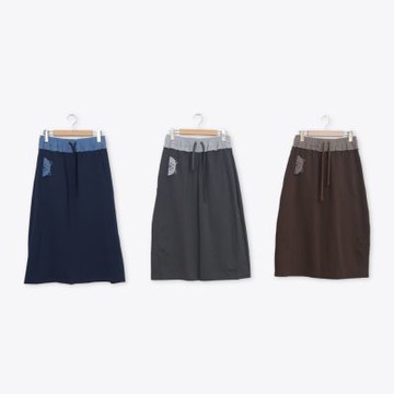 【Dailo】貓咪在哪裡拼接八分棉裙 藍 咖 灰