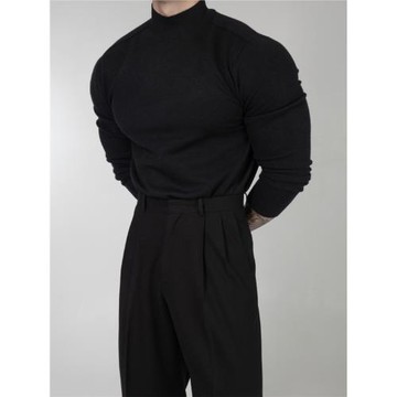 半高領針織衫男春秋款港風復古chic毛衣休閑套頭毛線衣長袖打底衫