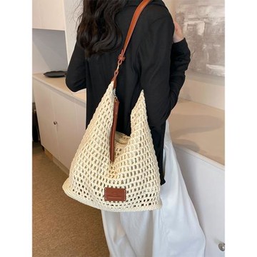 腋下時尚休閑編織包女2025夏季海邊度假草編沙灘包簡約百搭單肩包