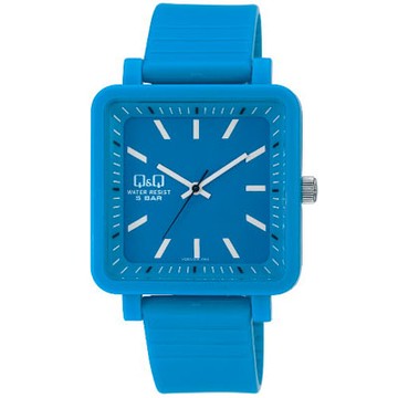 Q&Q 日系個性方正混搭泡泡糖潮流錶-藍/38mm