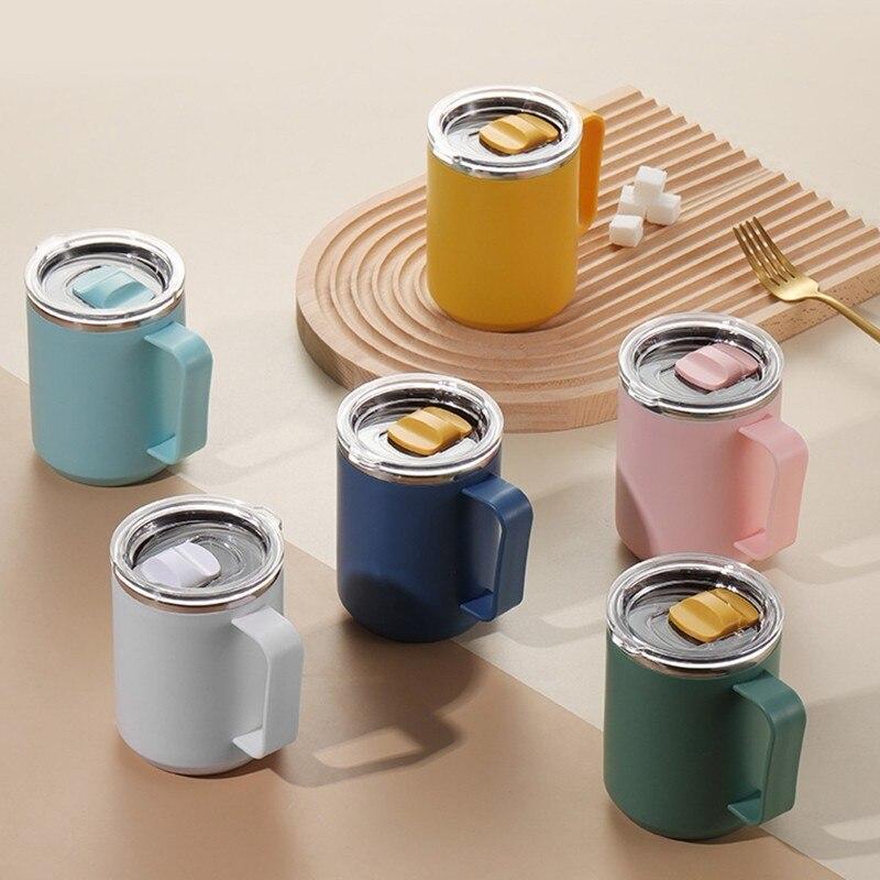 Double Wall Stainless Steel Mug with Handle and Lid Portable Insulated Cup for Outdoor Traveling Drinking Water Tea