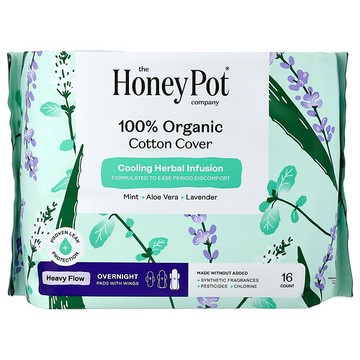 The Honey Pot Company, 全有機棉護墊，夜用護翼護墊，超大流量，16 片