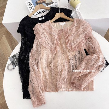 XI系列初秋氣質上衣氣質溫柔蕾絲翻領長袖配毛衣打底衫早秋新款 I