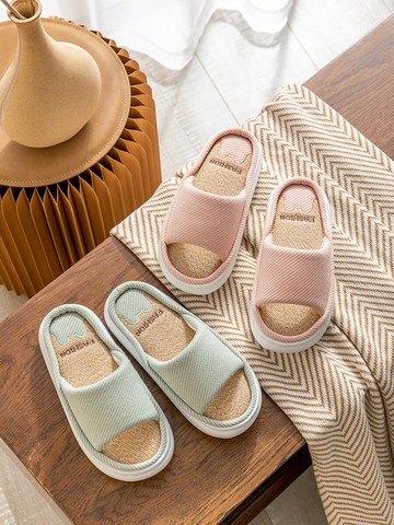 新款日系室內亞麻拖鞋女春夏季防滑情侶家居一對軟底厚底靜音