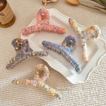臺灣/✨鯊魚夾 髮夾彩虹復古可愛毛線髮夾秋冬後腦勺韓國大號高級感鯊魚夾ins風百搭