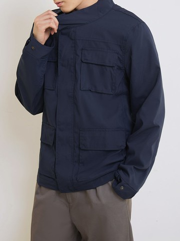 素色率性多口袋功能防風外套