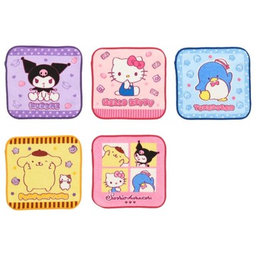 asdfkitty*三麗鷗 純棉小方巾5入-15*15公分-小毛巾 手帕 口水巾-KITTY 布丁狗 庫洛米 山姆企鵝-正版