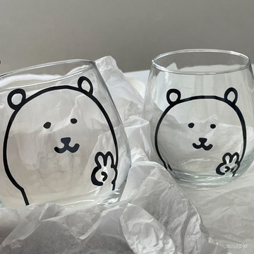 自嘲熊玻璃杯可愛卡通杯子牛奶咖啡果汁杯日係古早牛奶杯啤酒杯 TS1H