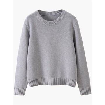 100%純棉毛衣女圓領秋冬外穿加厚寬松簡約百搭內搭長袖全棉針織衫