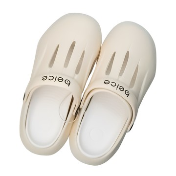 beice 潮款踩屎感軟底包頭兩用洞洞鞋  米色