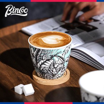 Bincoo陶瓷咖啡杯350ml家用意式拿鐵拉花杯高顏值豬口精致杯
