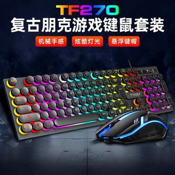 雷狼TF270鍵盤鼠標套裝發光游戲復古圓鍵帽筆記本電腦英文俄有線
