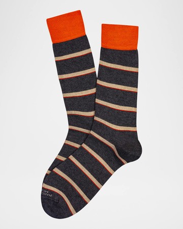 Men's Geometric Underlined Stripe Mousse of Modal Mid-Calf Socks