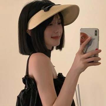 蝴蝶結空頂草帽女夏季防紫外線遮陽防曬帽編織騎車無頂太陽帽子潮 帽子 防曬帽 時尚 遮陽帽 防曬帽子遮臉防紫外線 防曬帽子