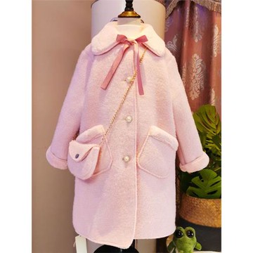 香風冬裝加絨中長款毛呢大衣女童