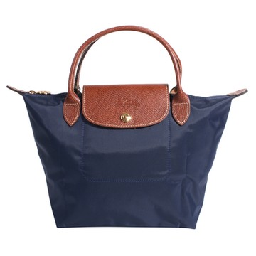 LONGCHAMP  短提把尼龍折疊水餃包(深藍)S